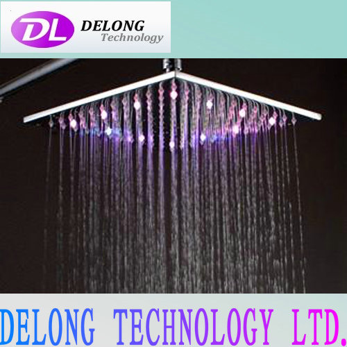 10inches 16pcs led rainbow color led waterfall shower head with brass frame