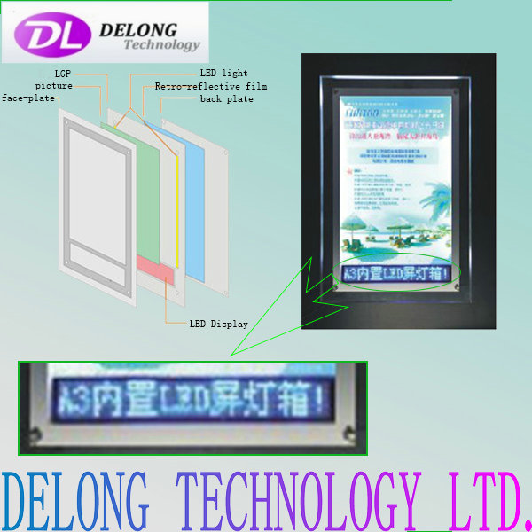A3 crystal led light box with Red/Blue/Whit led scrolling display